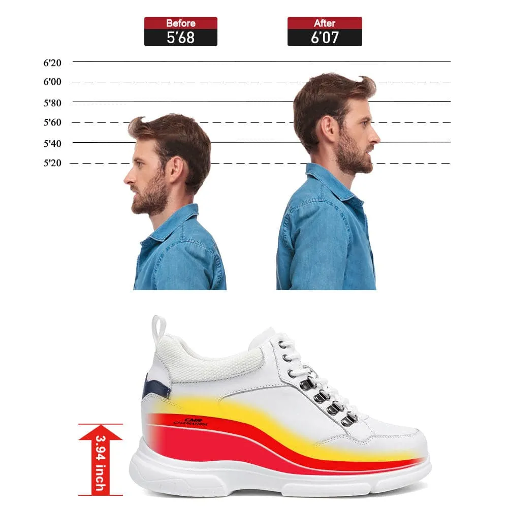 10 CM / 3.94 Inches - CMR Chamaripa Height Increase Shoes Men Elevator Sneakers Shoes White Leather Shoes