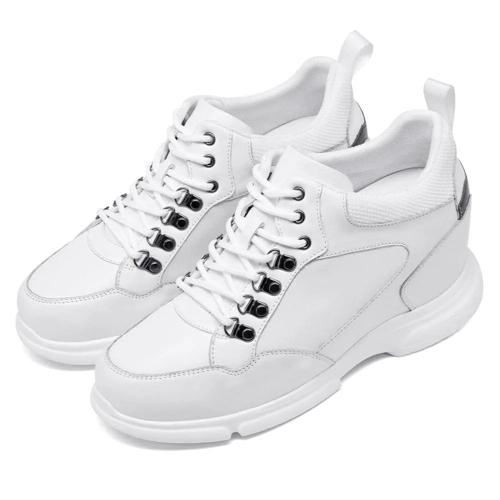 10 CM / 3.94 Inches - CMR Chamaripa Height Increase Shoes Men Elevator Sneakers Shoes White Leather Shoes