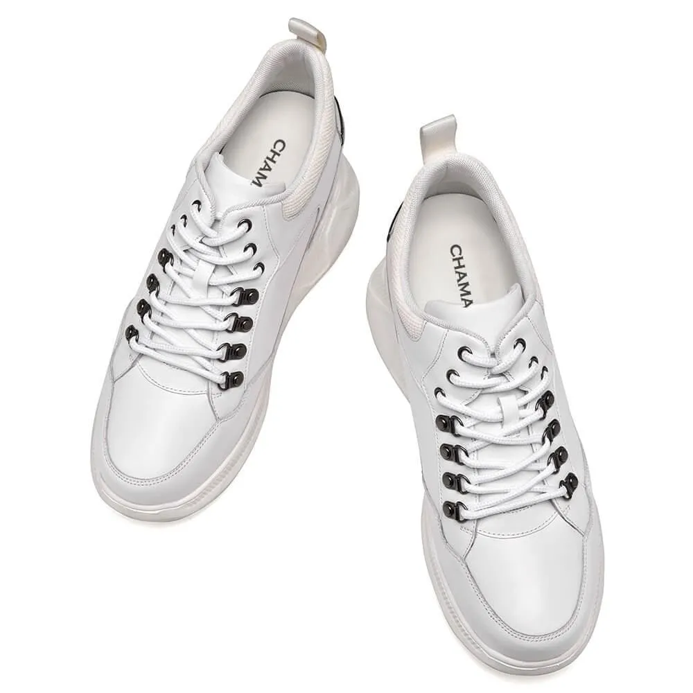 10 CM / 3.94 Inches - CMR Chamaripa Height Increase Shoes Men Elevator Sneakers Shoes White Leather Shoes