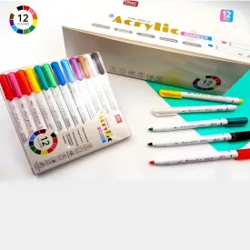 12 Shades Acrylic Marker Pen Set, Water-Based Non-Toxic Ink, Waterproof, Smudge Proof Colorful Sketch Pens, Multipurpose Marker Pens for Art Works (Pack of 12, Multicolor)