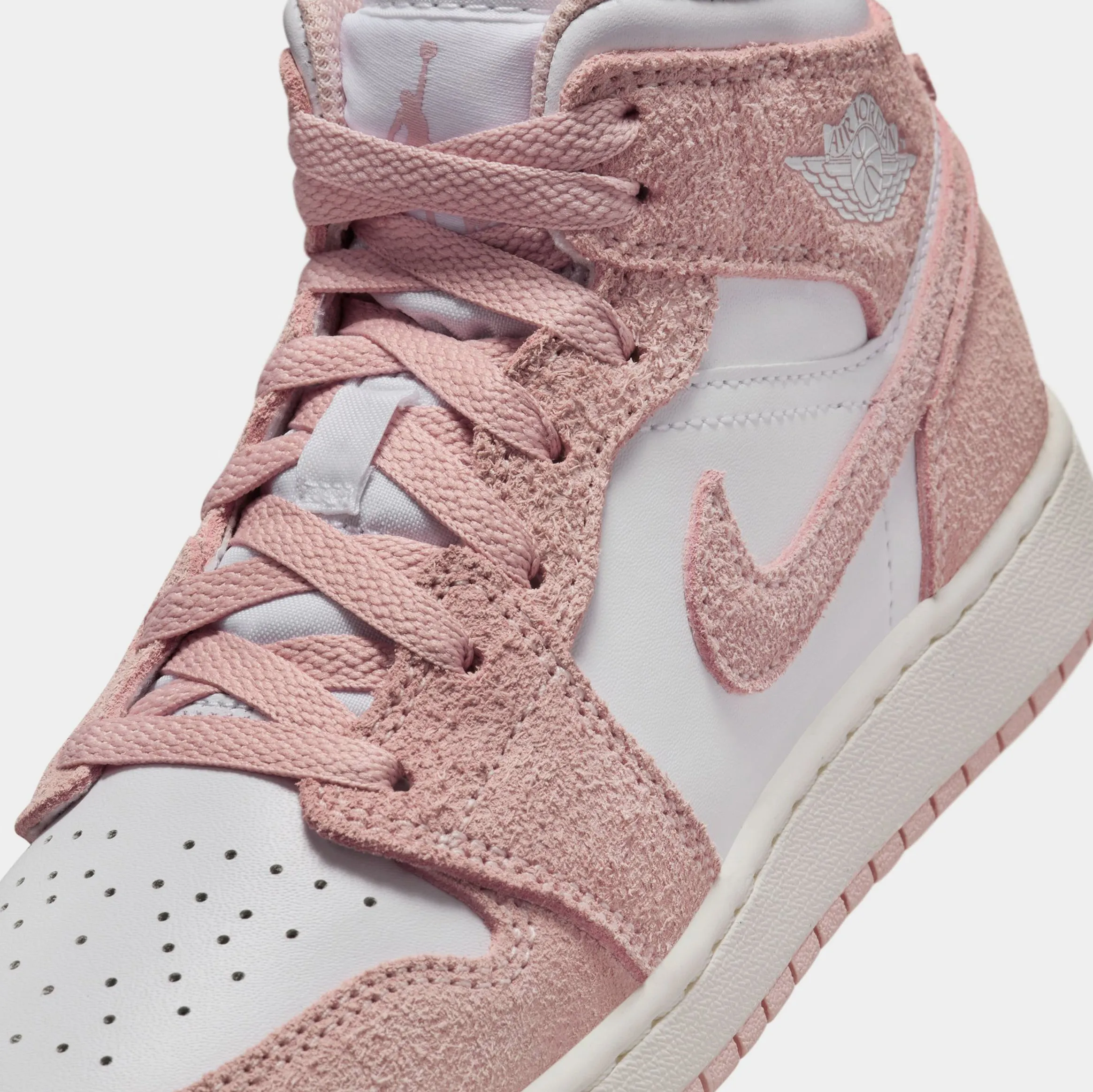 Air Jordan 1 Retro Mid SE Grade School Lifestyle Shoes (White/Legend Pink/Sail)