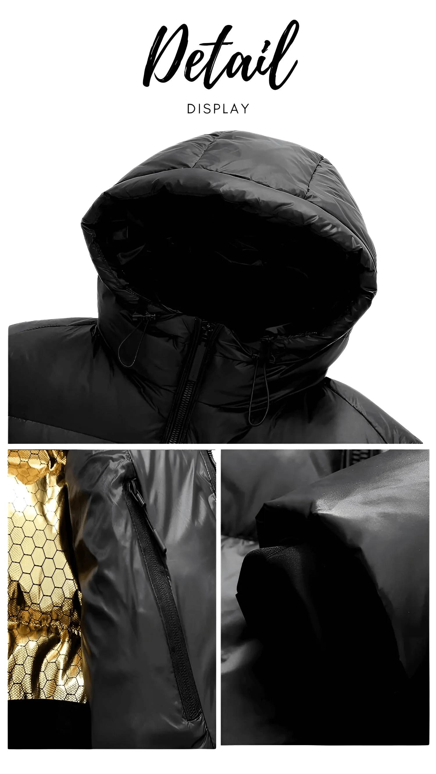 Black and Gold Hooded Puffer Coat Men's