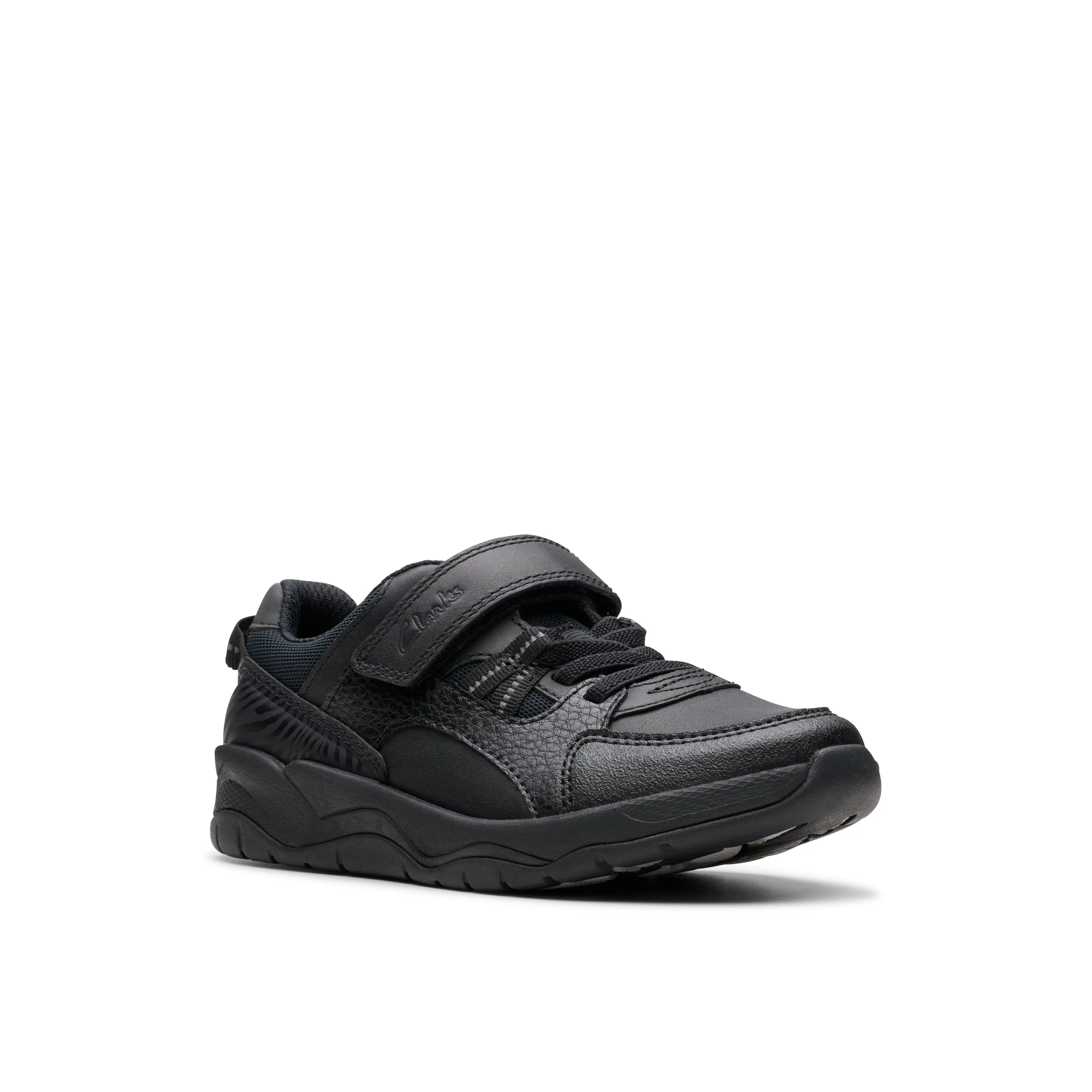 Clarks Clowder Stripe K Boys Black School Shoes