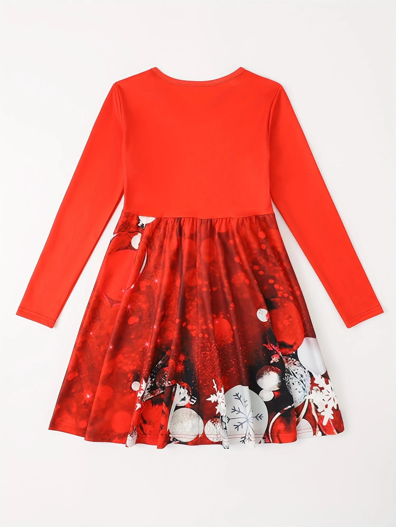 Comfy Elk Graphic Long Sleeve Party Dress for Girls - Soft, Cozy, and Vibrant Xmas Design - Perfect for Kids' Holiday Outfits and Special Occasions