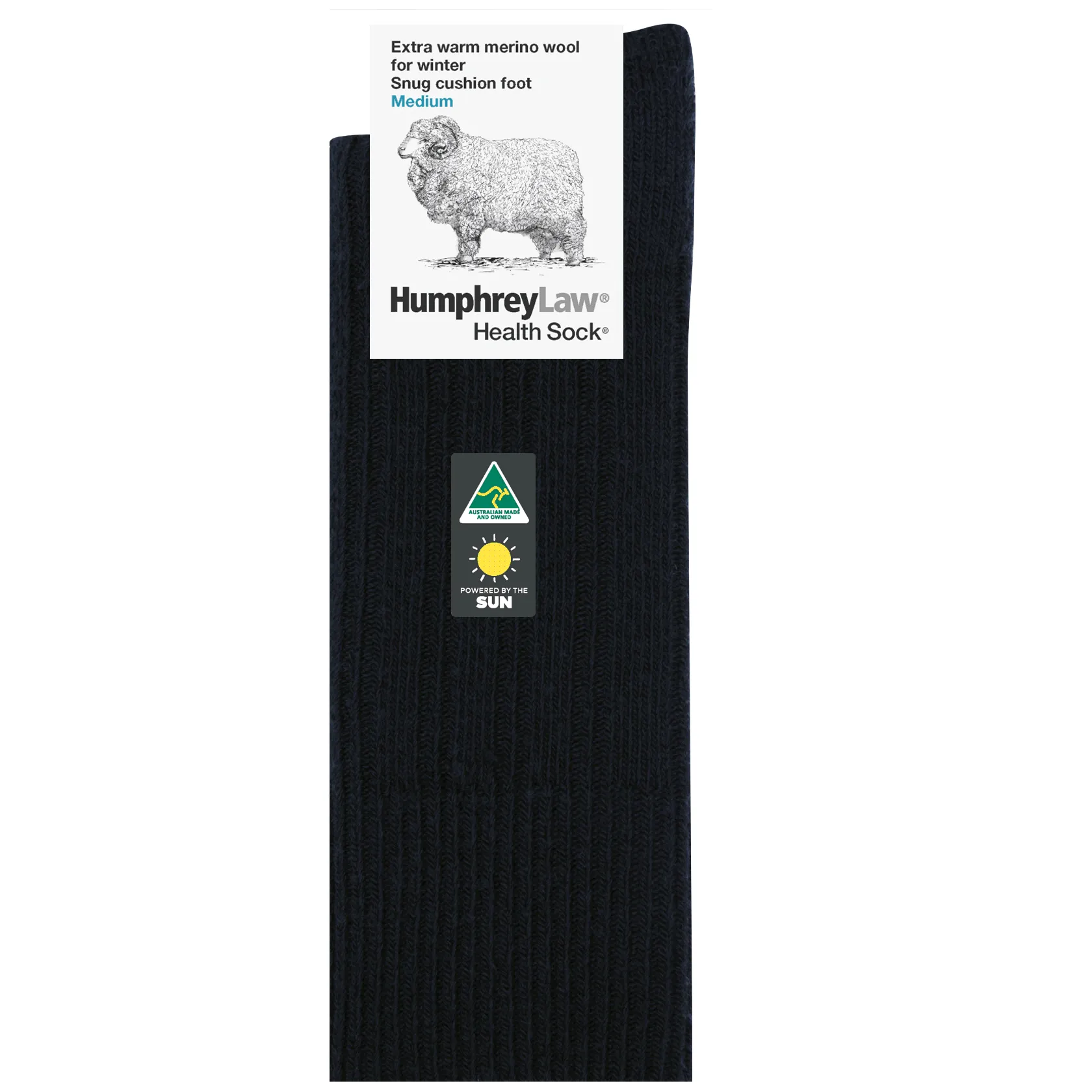 Extra Warm Merino Wool Sock in Black - Aussie Made