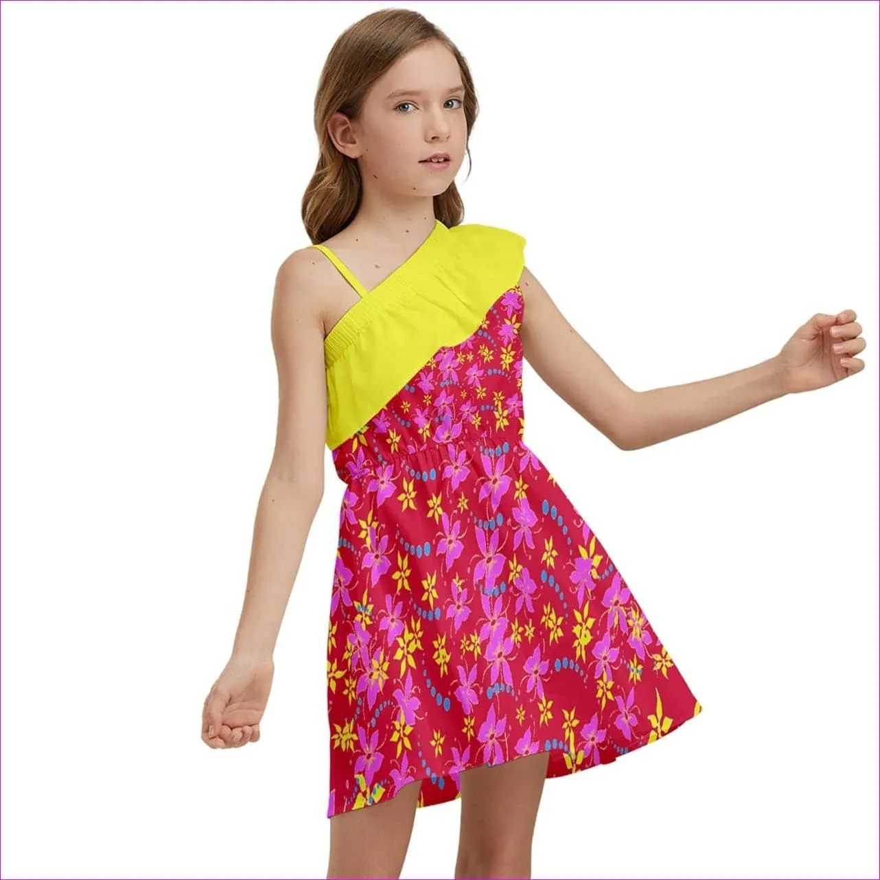 Floral Wear Kids One Shoulder Party Dress