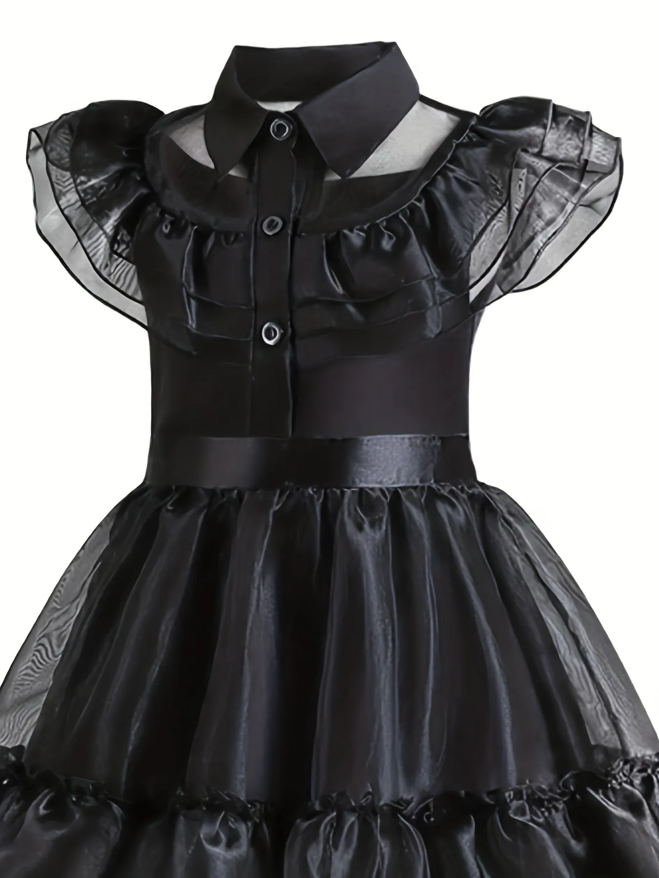 Girls Elegant Trendy Cute Princess Mesh Stitching Ruffled Dress & Wig Hair & Belt Set For Halloween Holiday Party Performance Kids Clothes