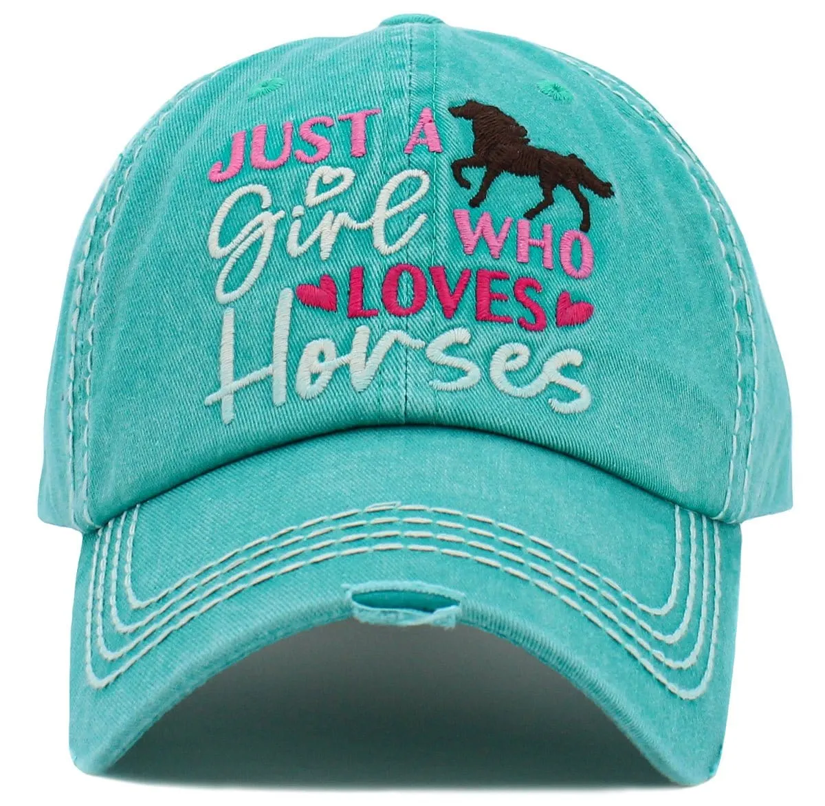 KBV1481 'Just a Girl who Loves Horses '  Washed Vintage Ballcap