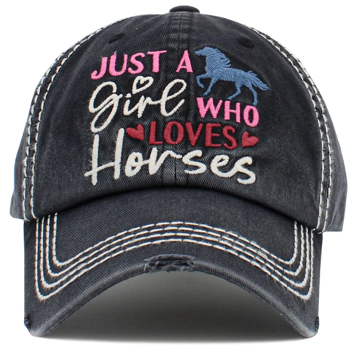 KBV1481 'Just a Girl who Loves Horses '  Washed Vintage Ballcap