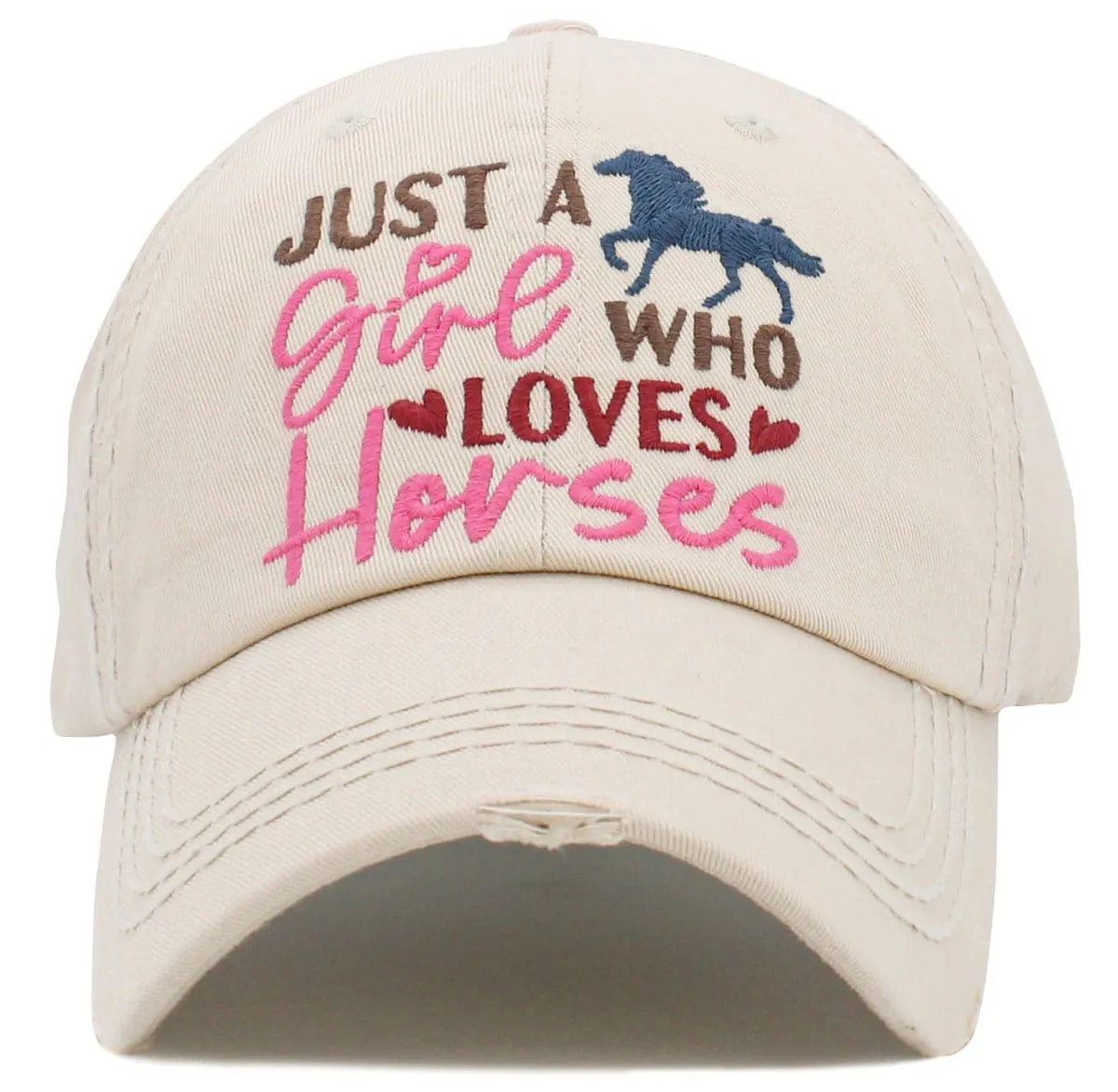 KBV1481 'Just a Girl who Loves Horses '  Washed Vintage Ballcap