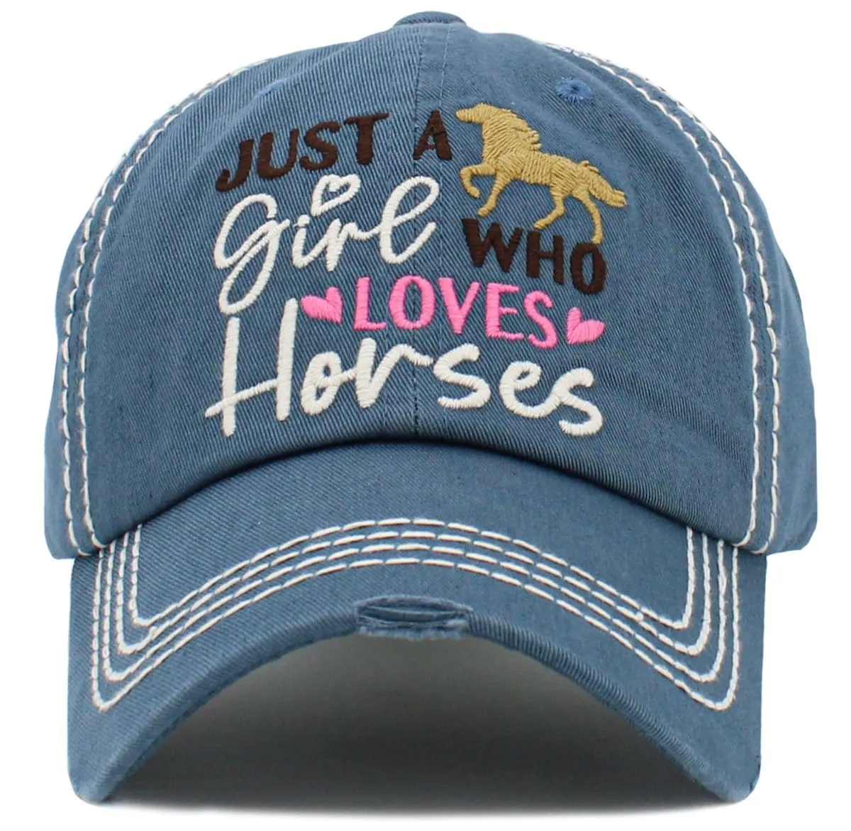 KBV1481 'Just a Girl who Loves Horses '  Washed Vintage Ballcap