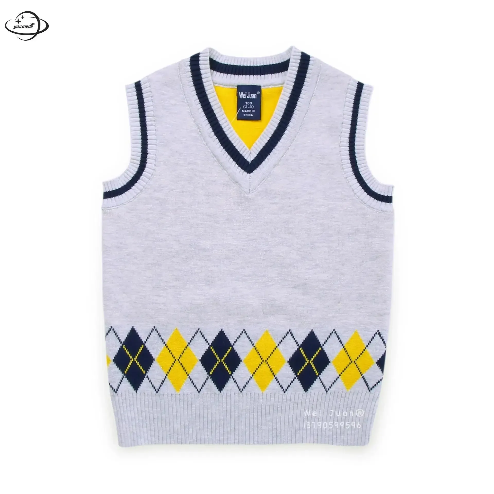 Kids Cotton Vests Spring Autumn , Boys And Girls Knit Sleeveless Sweater ,  V-Neck Children's School Waistcoat Top Clothes H6