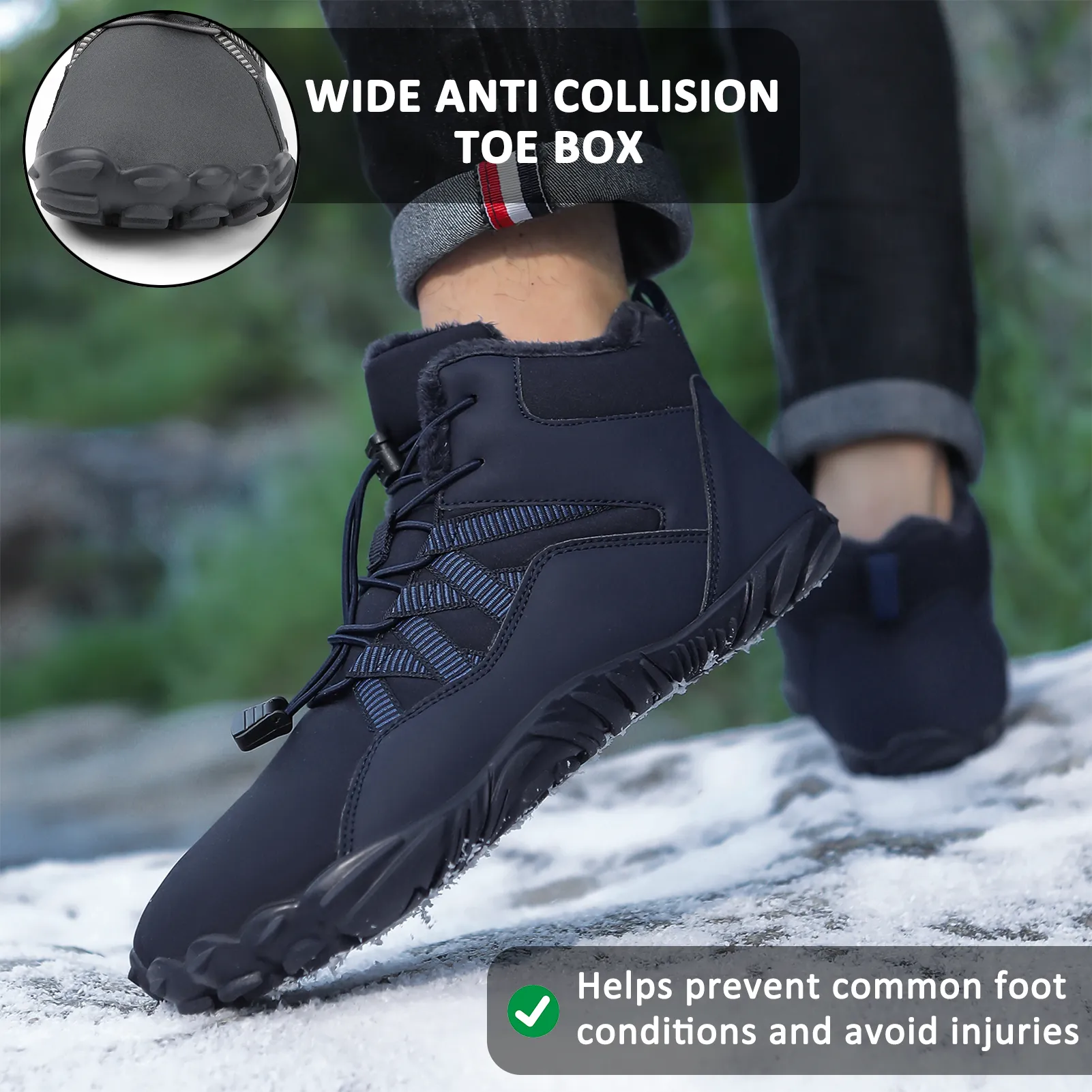 Men's Barefoot shoes Five-finger Outdoor Sports Cotton shoes Unisex Velvet Warm Snow Boots Wear-resistant Anti-ski Ground Boots Thickened Winter shoes