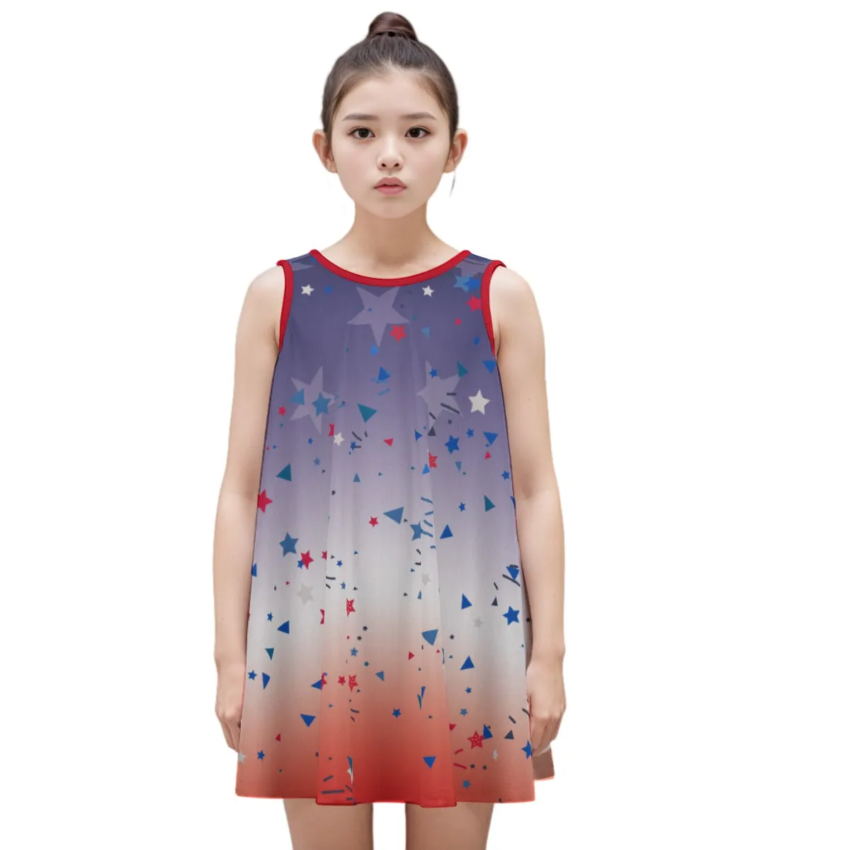 Ombre Patriotic Kid's Sleeveless Dress | 100% Cotton