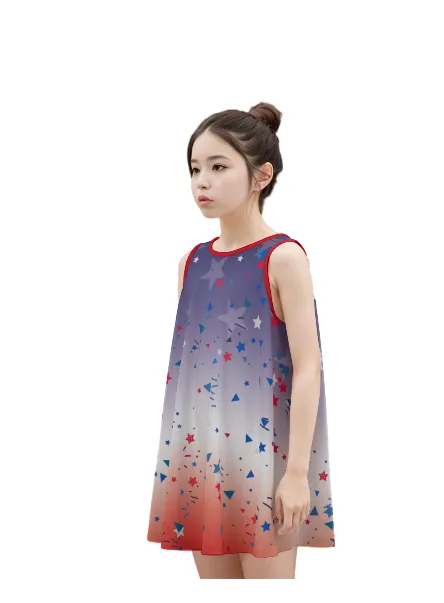 Ombre Patriotic Kid's Sleeveless Dress | 100% Cotton