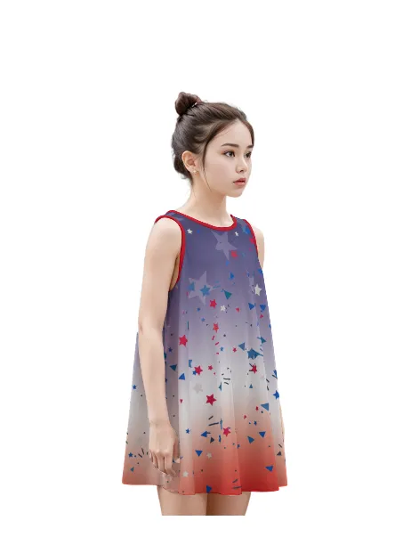 Ombre Patriotic Kid's Sleeveless Dress | 100% Cotton