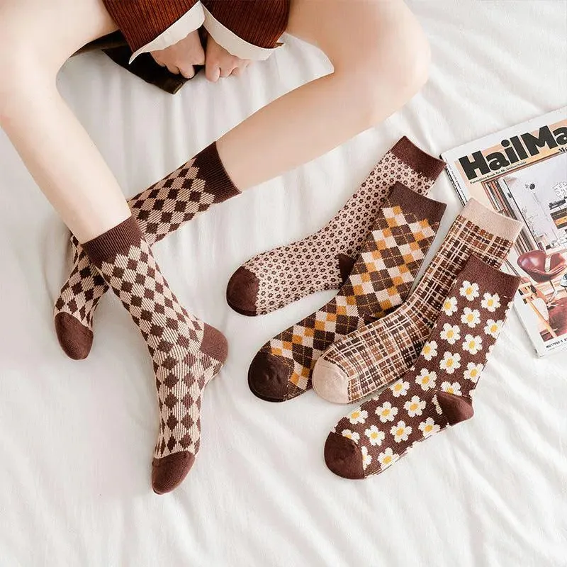 One Pair of Diamond Pattern Crew Socks | Vintage Socks | Christmas Socks