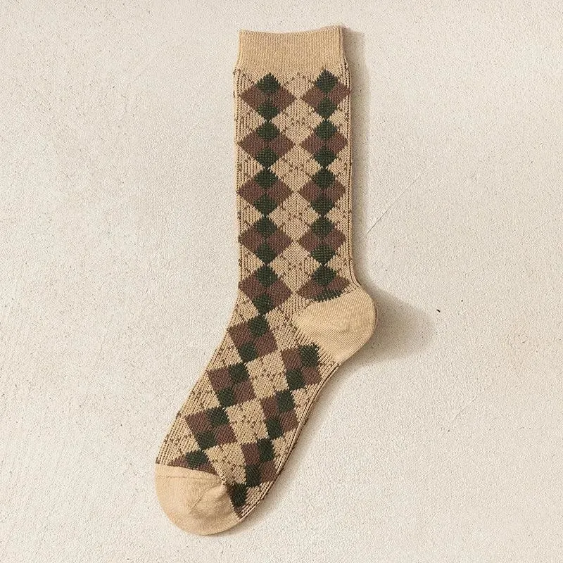 One Pair of Diamond Pattern Crew Socks | Vintage Socks | Christmas Socks