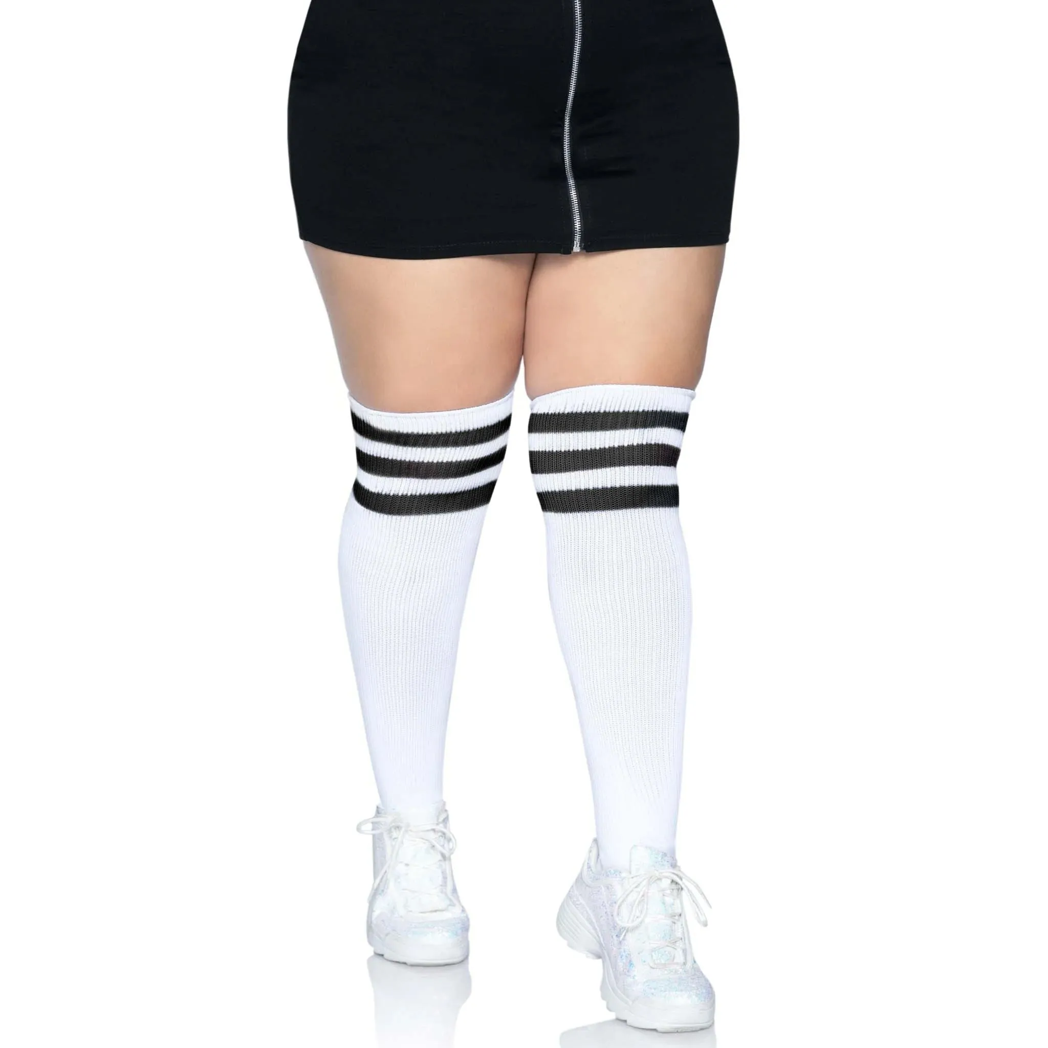 Over the Knee Athletic Socks - 1x/2x - White/black