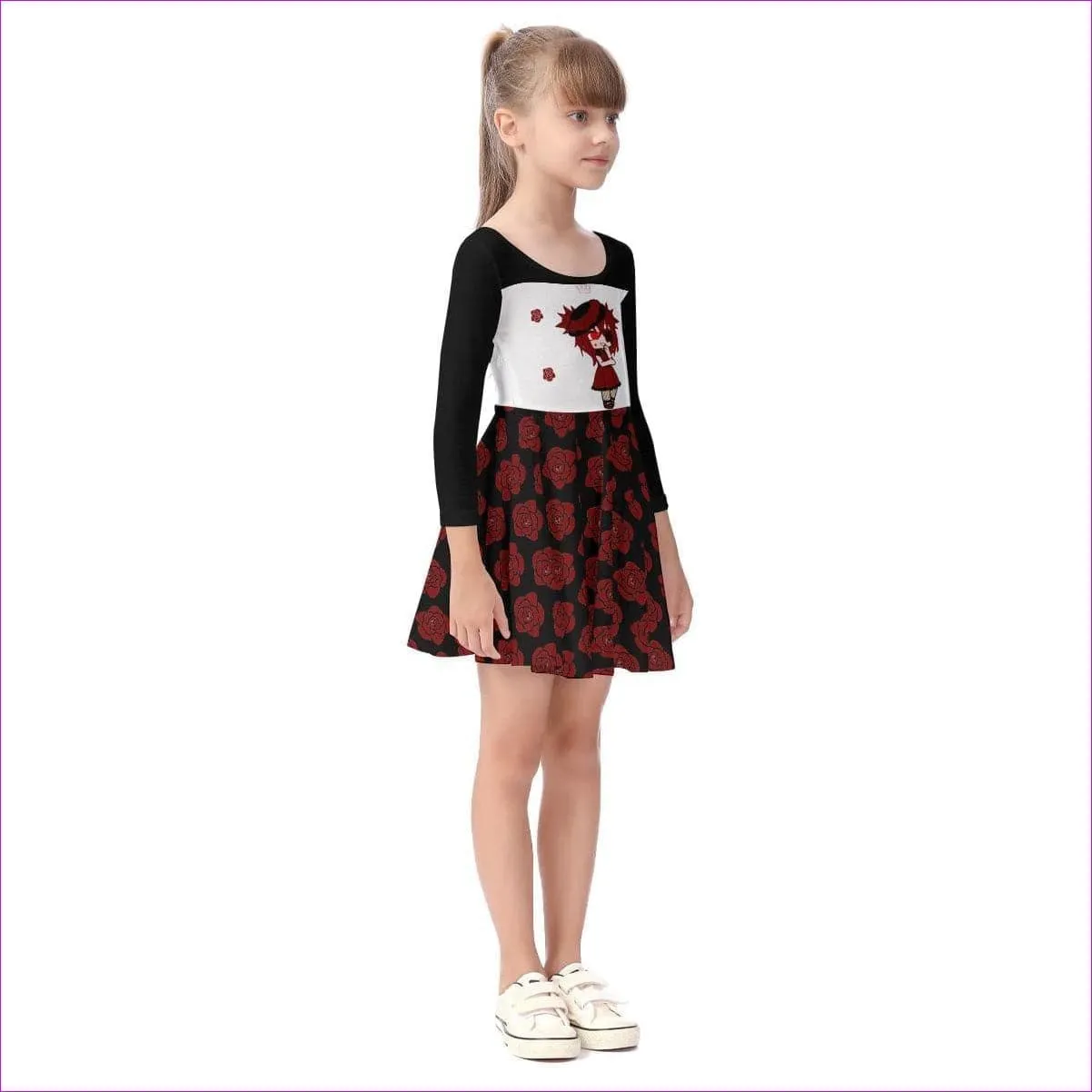 Roseline Red Girls Long Sleeve Dress