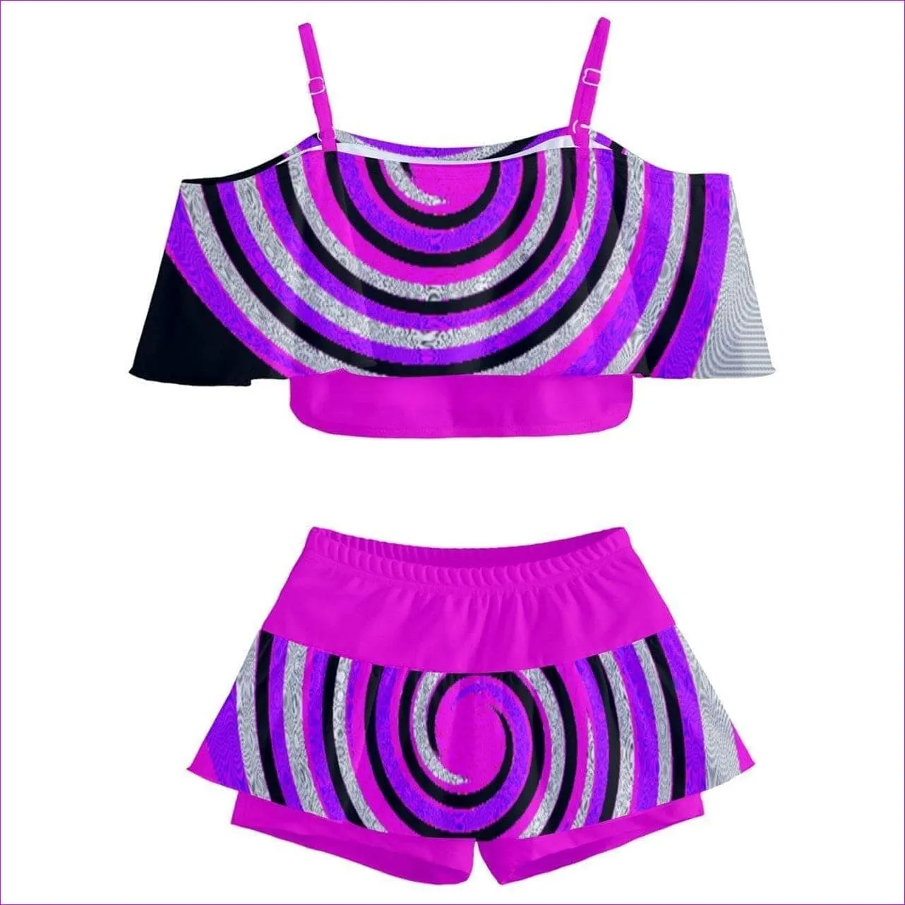 Royal Swirl Kids Off Shoulder Skirt Swimsuit