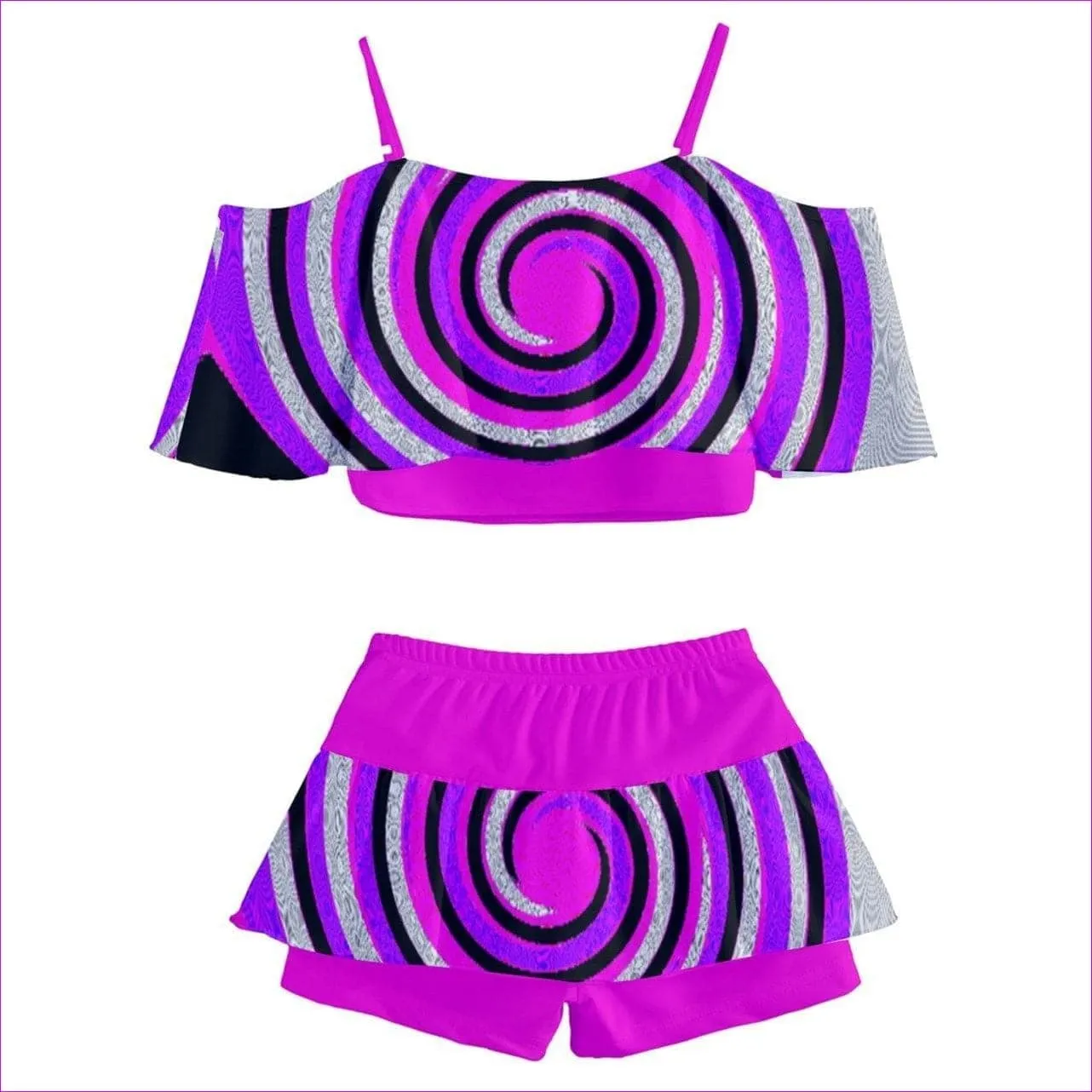 Royal Swirl Kids Off Shoulder Skirt Swimsuit